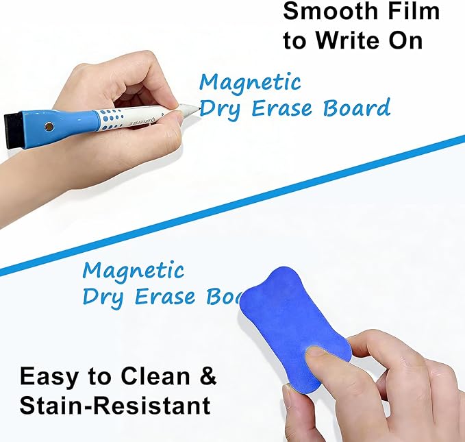 Magnetic Whiteboard for Fridge, 4-Pack Dry Erase Boards (12×8 in) with 5 Markers & Eraser, Strong Magnet & Stain-Resistant Surface, Reusable Message Board for Fridge, Family Planner & Kitchen Notes