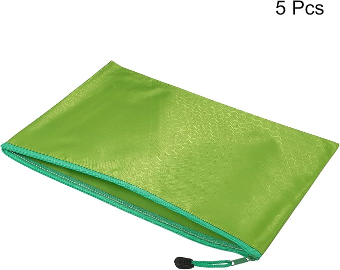 PATIKIL Waterproof Zipper File Bags, 5 Pack A4 Size Document Pocket Storage Organizer Pouch for Travel Office Supply, Green