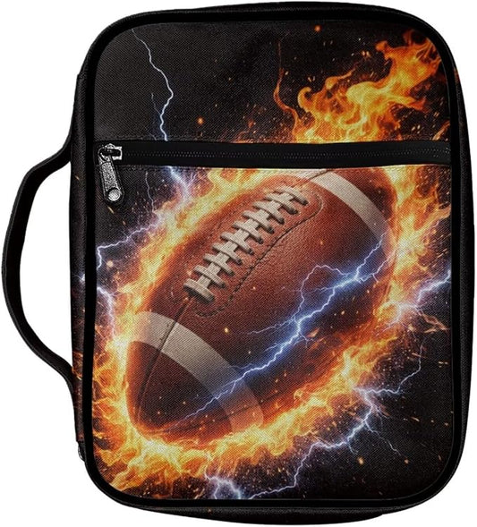 Coldinair Football Fire Lightenting Bible Cover Case for Kids Boys,Carrying Book Cover Bible Holders with Handle and Zippered Pocket,Fits for Standard/Large Size Bible
