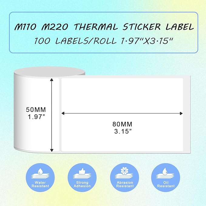 Thermal Labels Compatible with Phomemo M100/M110/M150/M221/M220/M120/M200/M250 Label Printer,1.97''x3.15''(50x80mm), 100 Labels/Roll, Black on White