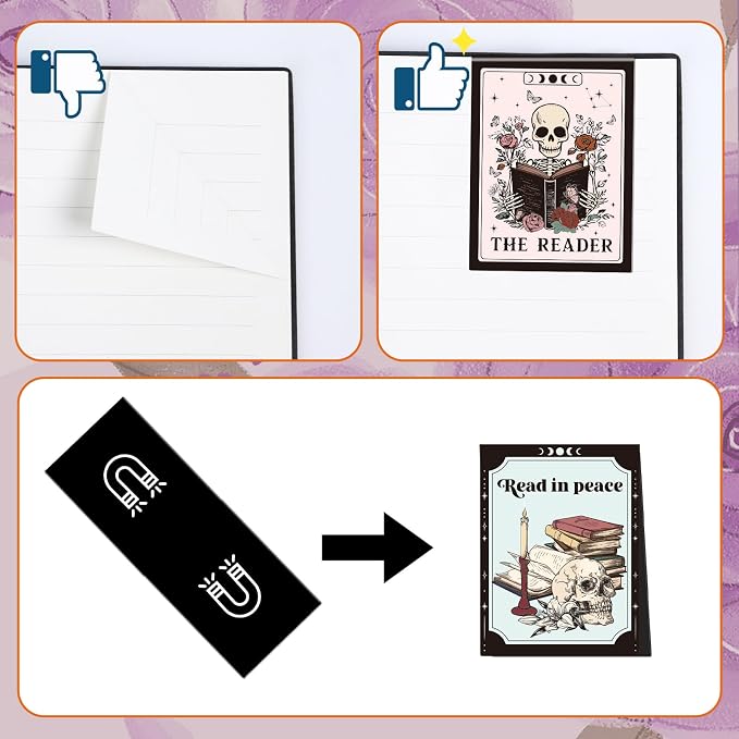 Wxiben Skeleton Magnetic Bookmark Gifts - 8Pcs Skull Flower Bookmarks Magnetic Skeleton Reading Book Mark Magnets Bookmark Page Markers Clip for Women Book Lover Bookish Reader Students Teachers