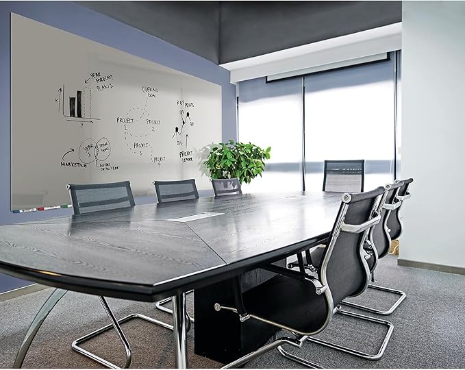 Aria 2'H x 3'W Low Profile 1/4" Glass Whiteboard - Horizontal Gray - 4 Markers and Eraser