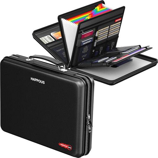 Fireproof Document Organizer, Fireproof Document Box | Portable Hard-Shell Fireproof Document Organizer Storage for Documents Laptop Passports Cards Black