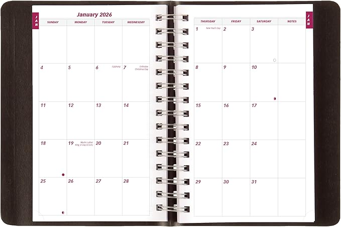 Brownline® 2026 Essential Daily/Monthly Planner, Appointment Book, 12 Months, January to December, Twin-Wire Binding, 8" x 5", Black (CB634W.BLK-26)