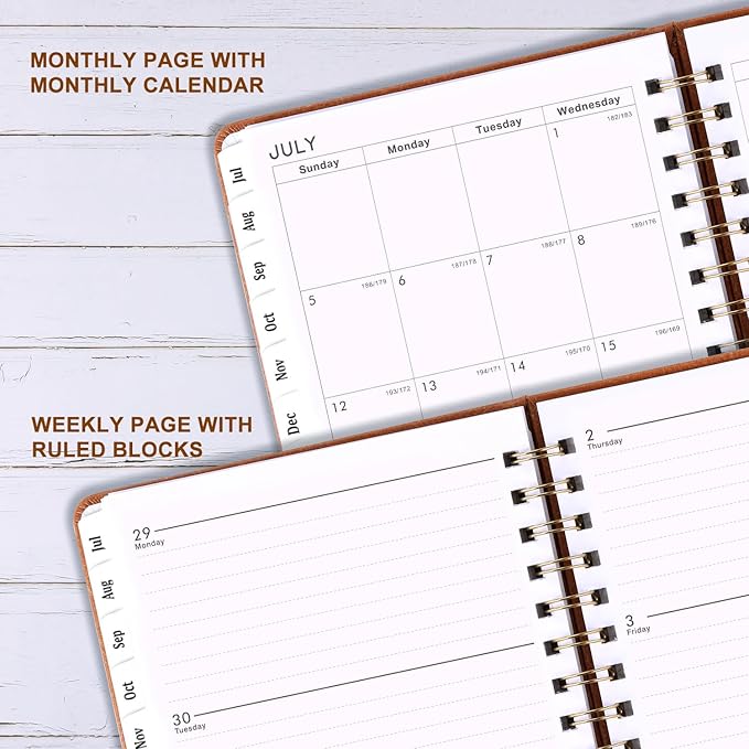 Planner 2026-2027 - Weekly & Monthly 2026-2027 Planner with Twin-Wire Binding, JULY 2026 - JUNE 2027, 6.3" x 8.4", Hardcover with Monthly Tabs, Back Pocket, Thick Paper - Brown