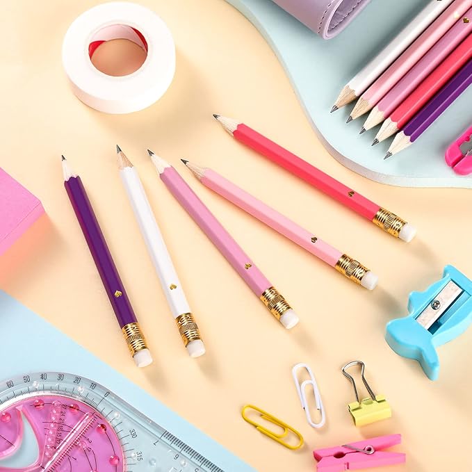 Nezyo 80 Pcs Mini Golf Pencils with Eraser 2 HB 4 Inch Half Pencils Hexagon Pre-sharpened Color Pen for Bridal Wedding Classroom School Office(Pink Dream Color,Heart Style)