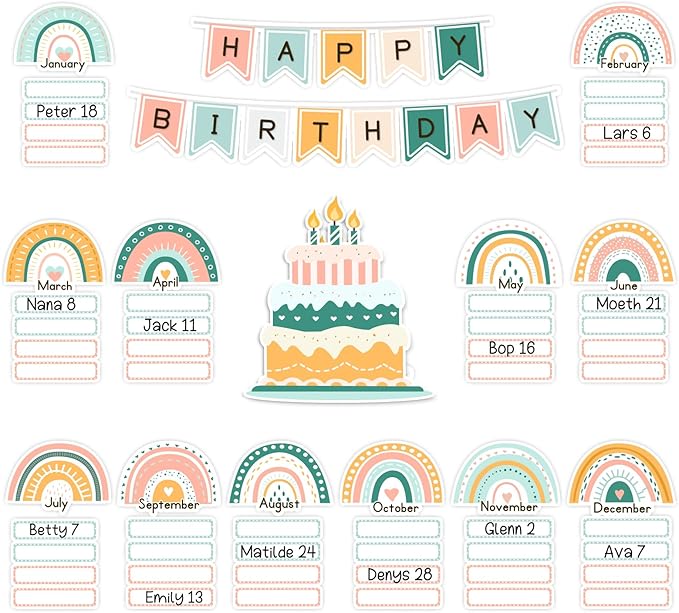 EAMAY Happy Birthday Boho Rainbow Bulletin Board Set for Classroom (Boho Rainbow)