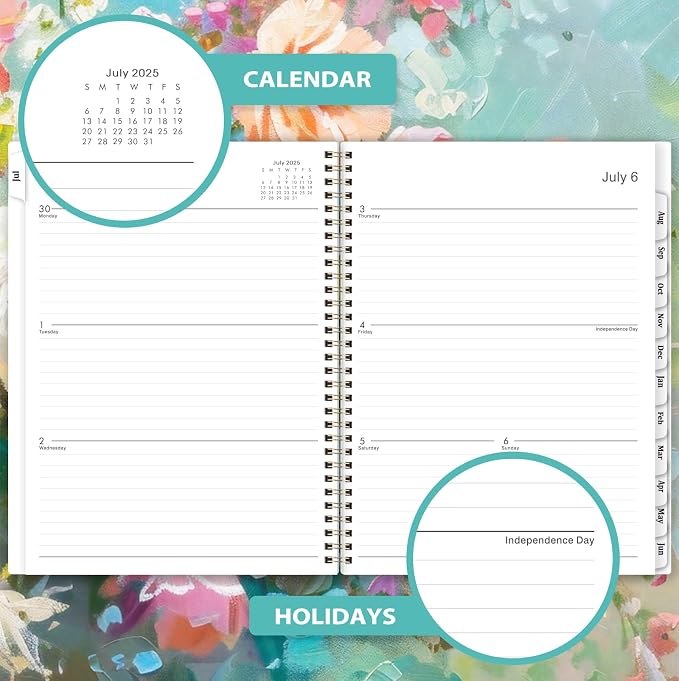 Bushypushy 2025-2026 Academic Planner, 8.5" x 11", July 2025 - June 2026, Weekly & Monthly, Thick Paper, Hardcover, 12 Monthly Tabs, Twin-Wire Binding