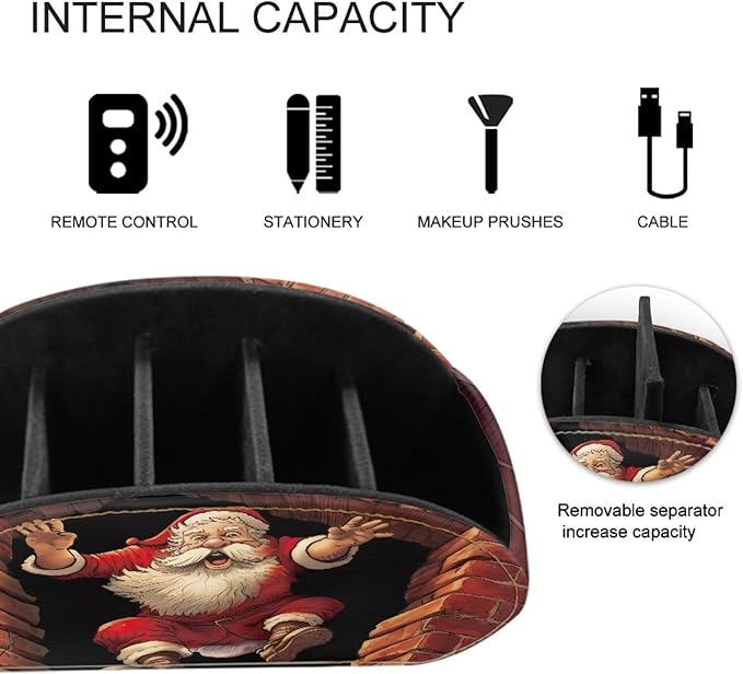 FUSURIRE Funny Christmas Storage Box for Remote Controls, 3D Santa Claus 5 Compartments PU Leather Remote Controllers Holder,Cosmetic Box Pen Pencil Organizer for Study Living Room Bedroom Bathroom