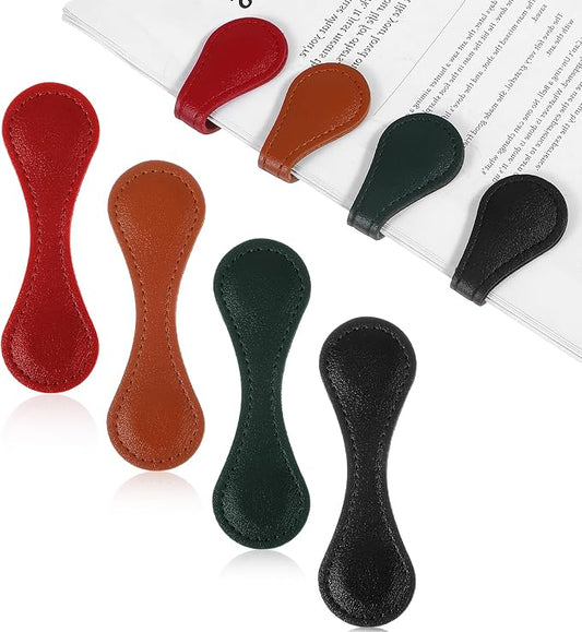 4 Pcs Magnetic Bookmarks for Men, Vintage Magnetic Book Marks for Reading, Double Sided Bookmark Clips, Stylish Leather Bookmarks for Women & Men, Gift for Book Lovers, Vintage Design