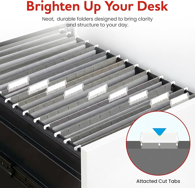 Grey Hanging File Folders – 8 Pack, Letter Size File Organization Folders for Home, Office, School & Filing Cabinets