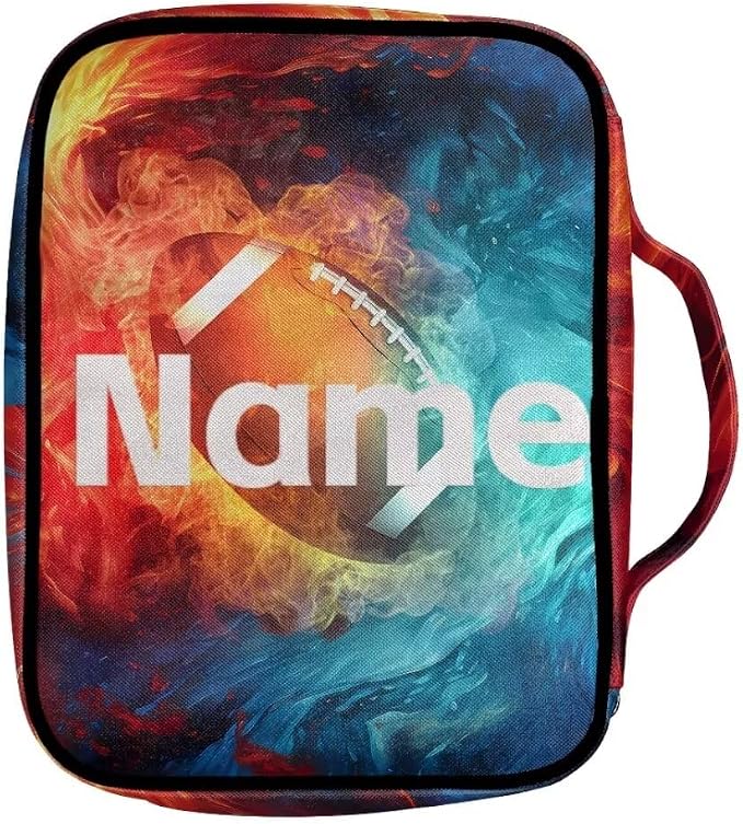 Coldinair Custom Bible Cover for Kids Boy Personalized Bible Case Bible Carrier Carrying Organizer Purse Handbag with Zipper Pockets Church Bag,Soccer Fire Flame