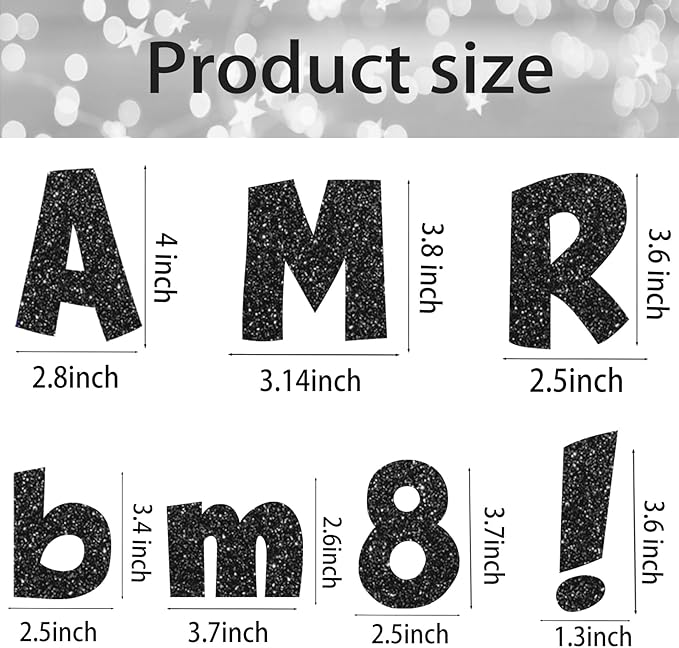 Glitter Bulletin Board Letters for Classroom Numbers Alphabet Poster Board Letters with Adhesive Dots Punctuation Symbols Cutout Bulletin Display School (Black)