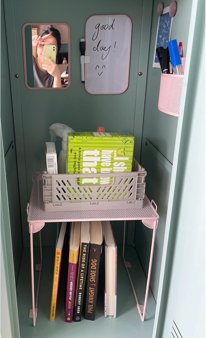 Svartur Pink Locker Accessories with Locker Shelf, Magnetic Mirror, Magnetic Pen Holder, Magnetic Small Whiteboard, Back to School Essentials Locker Decorations, 7 Piece Locker Organizer for Work