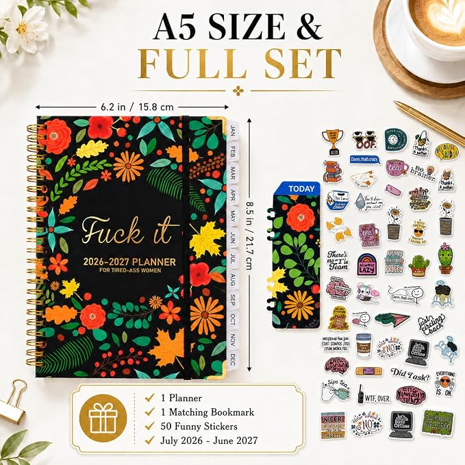 Fuck it Planner Calendar 2026-2027 - A5 6.2*8.5" Weekly Monthly Swear Notebook for Goals Productivity, Fucking Sweary Daily Agendas Organizer Get Shit Done Journal, Funny Gifts for Tired Women, Black