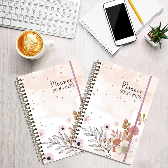 2026-2028 Planner, Three-Year Planner, Daily Plan and Monthly Plan Book, Bound with Iron Circle, A5 (8.26 "x 5.9") (Pink)