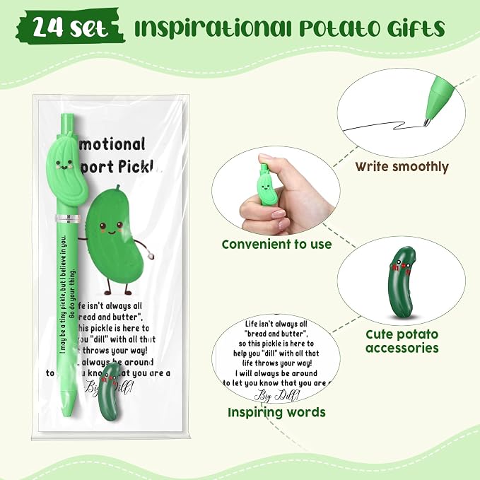 Sayglossy 24 Set Pickle Employee Appreciation Gifts Bulk Nurses Week Coworkers Positive Teacher Graduation End of Year Inspirational Pens Staff Thank You Inspirational Mini Resin Funny Card Bookmark