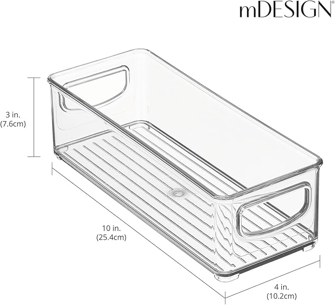 mDesign Small Plastic Office Storage Container Bins with Handles for Organization in Filing Cabinet, Closet Shelf, or Desk Drawers, Organizer for Notes, Pens, Pencils, Ligne Collection, Clear
