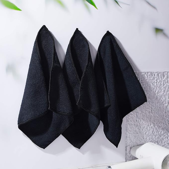 4 Pcs Magnetic Microfiber Cleaning Cloth Dry Erasers for Whiteboards Magnetic Towel Reusable Washable Rags for Classroom Office Home Supplies 10'' X 10''(Black)