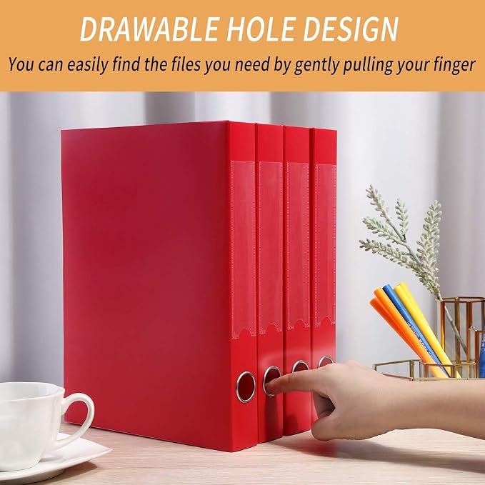 HUA JIE A4 Storage File Boxes Plastic Archives Cases with Lid, File Folder Organizer Document Filing Box for office, Letter Size Paper,31×4×24 cm, Red(Pack of 4)