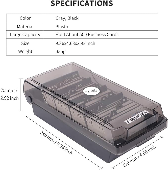 Business Card Holder Box Business Card Box Business Card File Business Card Storage Business Index Card Organizer (4 Dividers)