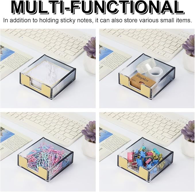 MultiBey Gradient Acrylic Sticky Note Holder, Clear Acrylic Post Note Pad Holder Memo Dispenser Desk Organizer Dispenser with Non-Slip Pads for Office Home Decor (Black)
