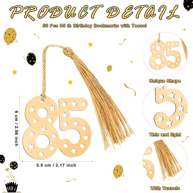 Spakon 25 Set 85th Birthday Party Favor for Guest Anniversary Party Favor Golden Birthday Bookmark Thanks Coming Pen with Tag Appreciation Gifts for Women Men Wedding Anniversary