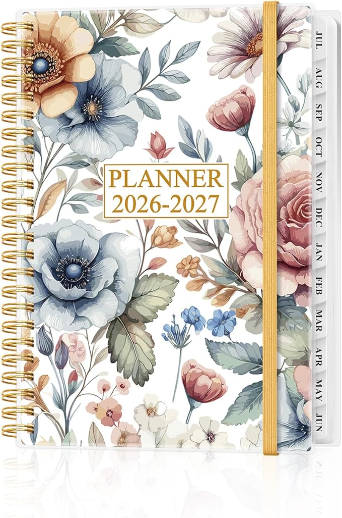 Academic Planner 2026-2027 - Weekly & Monthly Planner from July 2026 to June 2027, Agenda 2026 2027 with Inner Pocket, Elastic Band, 6.4" x 8.5", Colorful Large Flower