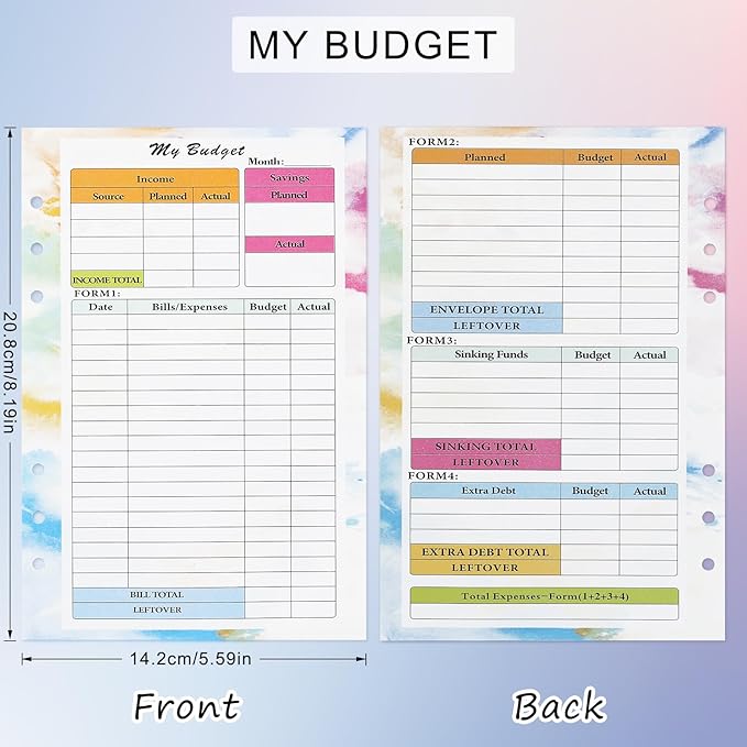 Toplive 3 Pack A5 Planner Refill 82 Sheet Colored Monthly Weekly Planner Refill Paper 6 Hole Budget Sheets Expense Tracker Inserts for A5 Binder Cover Bill Saving Organizer, Colorful