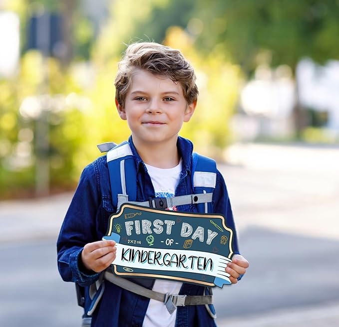 JUESMOS First & Last Day of School Sign Double Sided First Day of Kindergarte Chalkboard Style Photo Prop Signs Back to School Gifts for Kids Girls Boys Reusable First Day of Kindergarten Photo Props