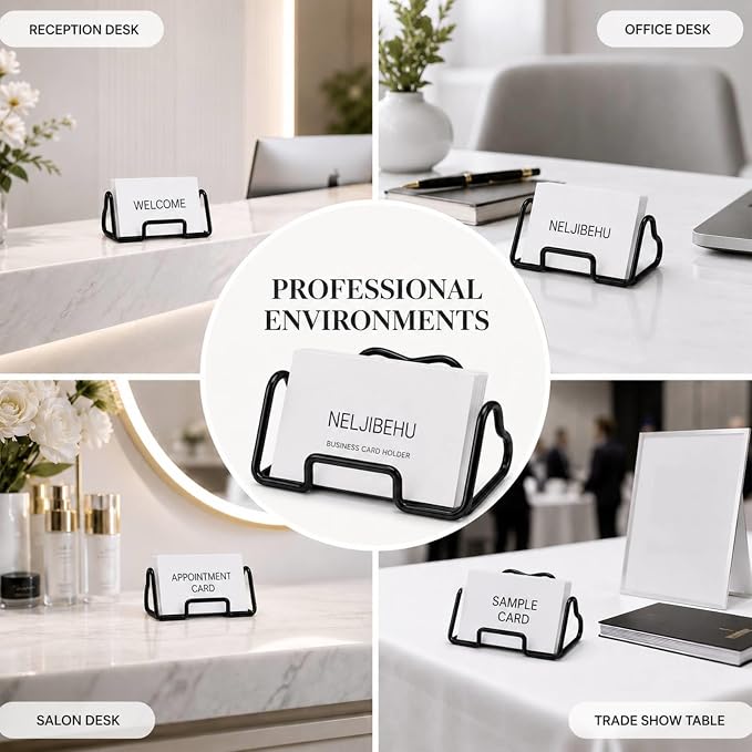 Heart Business Card Holder for Desk, Metal Business Card Stand Organizer, Cute Desktop Display for Name Cards, Photos and Notes, Office Reception Wedding Table Decor (black)