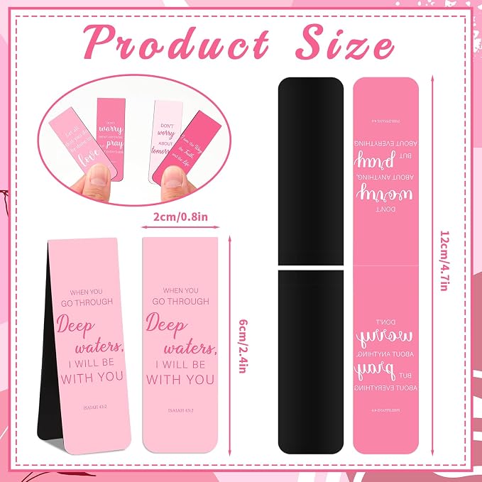 Epakh 50 Pcs Pink Christian Gifts for Women Bulk 4.7'' x 0.8'' Christian Magnetic Bookmarks Bible Verse Bookmarks Women Employees Appreciation Gifts Bridal Shower Wedding Religious Church Party Favor