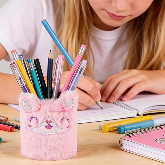 Pencil Holder, Cute Pen Holder for Desk, Pink Fox Stand Makeup Brush Cup for School, Home, Office Desk Decor, Aesthetic Desktop Organizer, Multi-Purpose Pen Holder & Makeup Brush Cup