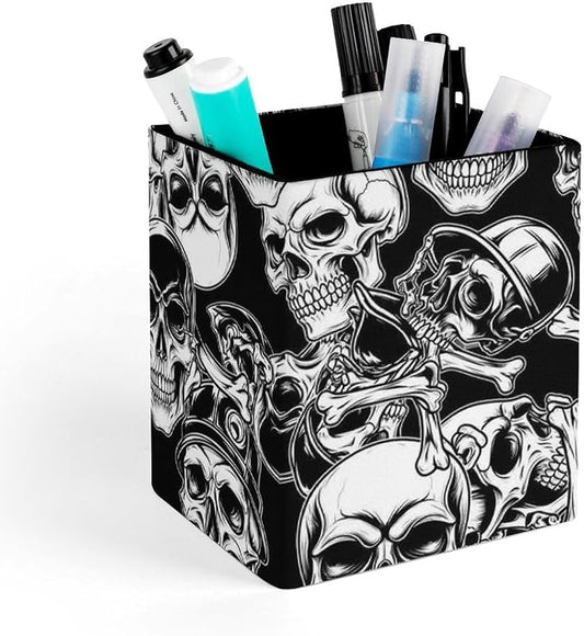 Fashion Pencil Pen Holder Cup, Waterproof Office Supplies, Waterproof Multifunctional Office Supplies Cool Funny Goth Skulls Art