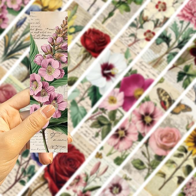 30PCS Nature Pictures of Flowers Paper Bookmarks for Book Lovers, Vintage Aesthetic Bookmark Simple Style Book Accessories Natural Style Book Marks,Boxed Bookmarks Set as Gifts for Students