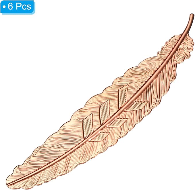 PATIKIL Metal Feather Bookmarks, 6 Pack Book Marks Page Markers Birthday Appreciation Gift for Women Teacher Reader Book Lovers, Rose Gold