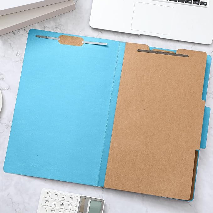 AmazingSpark 12 Pcs Legal Size Classification Folders Bulk 2 Dividers Pressboard File Folder with Expansion 2 Prongs Fastener Heavy Duty Office File Organizer for School Hospitals Home (Light Blue)