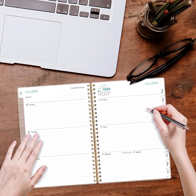 2026-2027 Planner - Planner 2026-2027 from July 2026 - June 2027, Weekly & Monthly Planner Spiral Bound with 12 Monthly Tabs, Inner Pocket, 6.4" x 8.5", Blue Flower