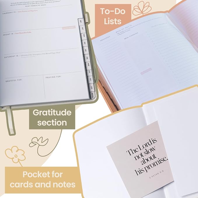 Catholic Academic Planner 2026-2027 for Women – Liturgical Planner with Prayer Prompts, Feast Days & Gratitude Journal – 8” x 10”, Big Layout, Perfect Bound