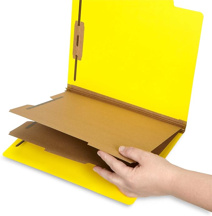 10 Yellow Classification Folders, 2 Divider, 2 Inch Expansions, Durable 2 Prongs Designed to Organize Standard Medical Files, Law Client Files, Office Reports, Letter Size, Yellow, 10 Pack