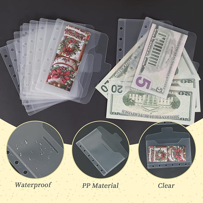 A6 Binder Pockets with No Zipper, Koqye Blue 10 Pcs Plastic Zipless Budget Envelopes, Two Pockets Frosted Cash Envelopes Money Bag for Budgeting, Cash Stuffing (Clear with Lid - A7)
