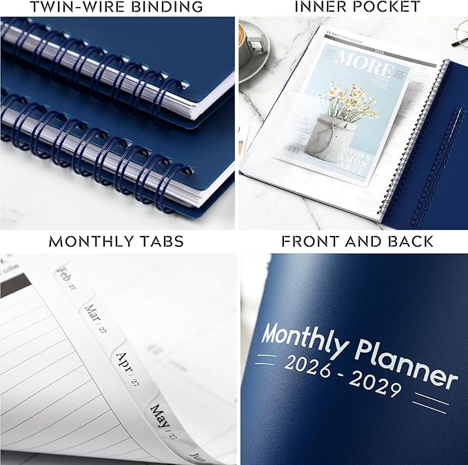 2026-2029 Monthly Planner - 3 Year Monthly Planner 2026-2029, Jul 2026 - Jun 2029, 9" x 11", 3 Year Calendar 2027-2028-2029 Monthly Planner with Tabs - Navy Blue