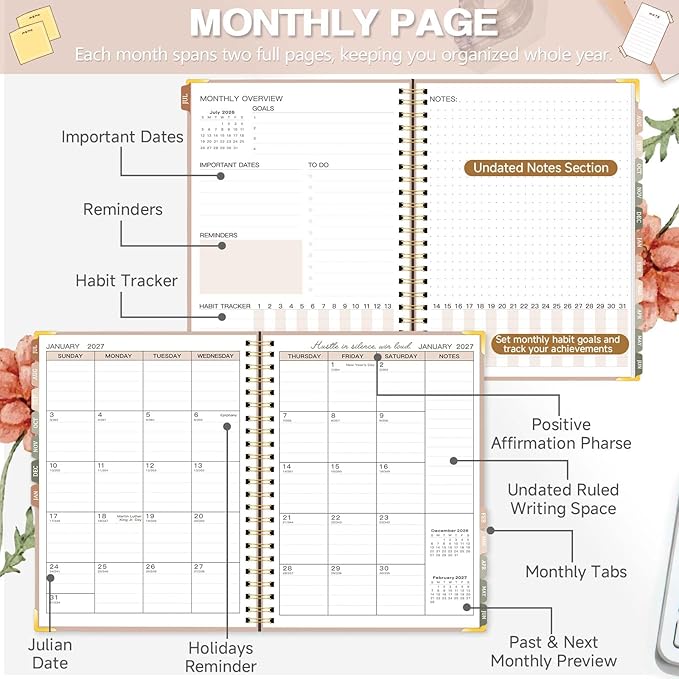 2026-2027 Academic Planner, Weekly & Monthly Appointment Book from Jul. 2026 - Jun. 2027, Work & Life Daily Hourly Planner with Time Slots, A5 Agenda Organizer for Home School Office, Pink, 8.4"x 6.1"