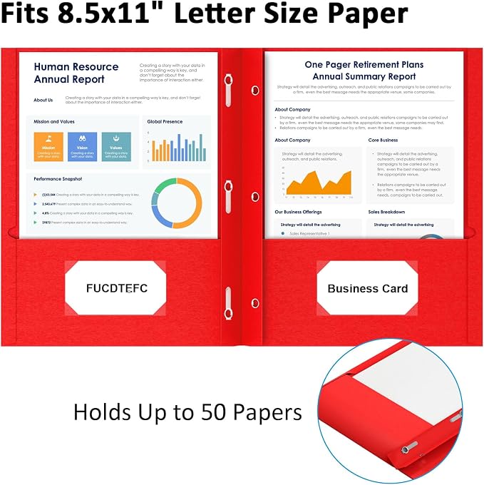 FUCDTEFC Folders with Pockets and Prongs, 6 Pack Colors Pocket Folder with Prongs, Heavy Duty Paper 2 Pocket 3 Prong File Folders with Business Card Slot for Back to School Office Letter Size