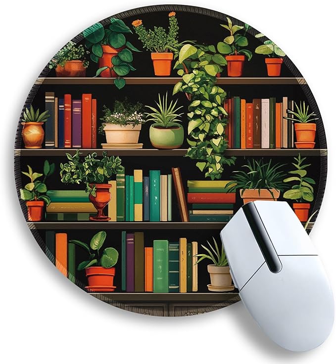 Gctriki Small Mouse Pad for Desk with Bookshelf Design - Cute Office Decor for Women, Stitched Edge Non-Slip Rubber Base, Fits Laptop & Wireless Mouse, Travel Mouse Pad for Computer Gaming