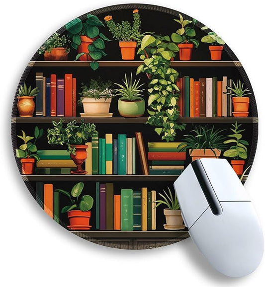 Gctriki Small Mouse Pad for Desk with Bookshelf Design - Cute Office Decor for Women, Stitched Edge Non-Slip Rubber Base, Fits Laptop & Wireless Mouse, Travel Mouse Pad for Computer Gaming