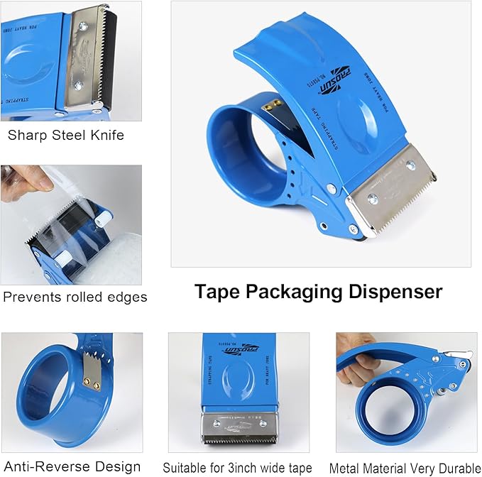 3 Inch Wide Packing Tape with Dispenser,2.4 Mil x 55 Yards Heavy Duty Packaging Tape Refill for Shipping,Industrial Grade,Urtal Strong Boxing Tape for Moving,Mailing and Storages (Brown)