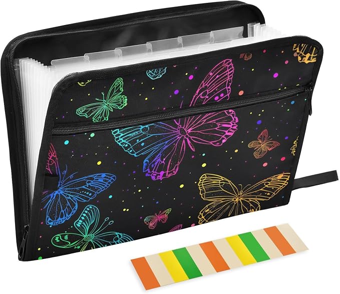 ALAZA Colorful Butterfly Expanding File Folder, 13 Pockets Expandable Document Organizer Folder with Zipper Closure for Home Office A4 Letter Size Paper Document