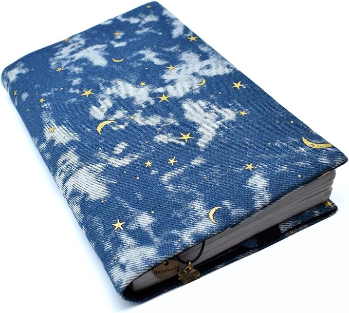 BLBMH 5x8 Book Cover | Handmade Non-Stretch Fabric Sleeve with Bookmark | for Paperback Bible Journal | Privacy Reading Gift for Women - Denim