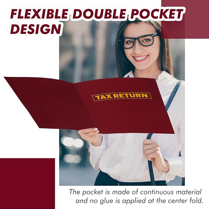 20 Pcs Tax Return Folders Bulk - Letter Size 2 Pocket Folders with Gold Printed Label for Tax Professionals & Storing Handling Personal Customer(Dark Red)